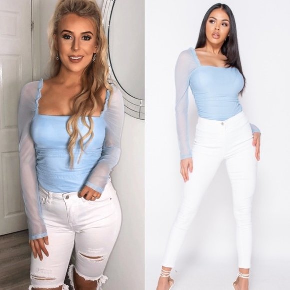 Sweet Nothings Blue Sheer Sleeve Bodysuit - Picture 9 of 9